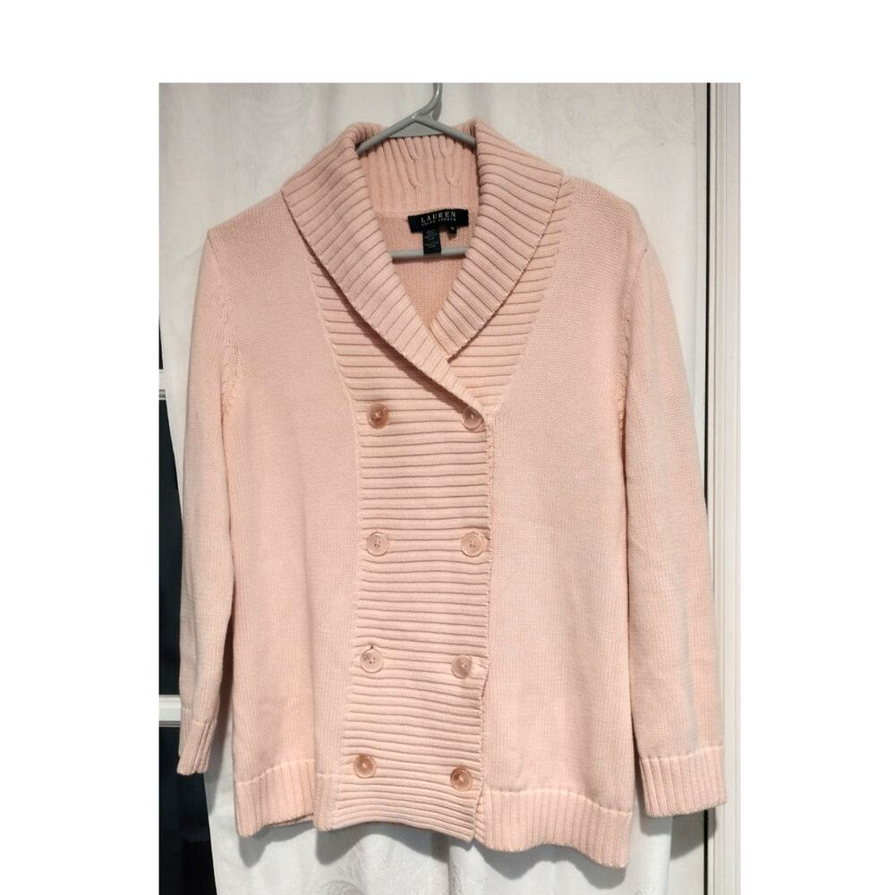 Lauren Ralph Lauren Medium Pastel Pink Double Breasted Cardigan Cottagecore